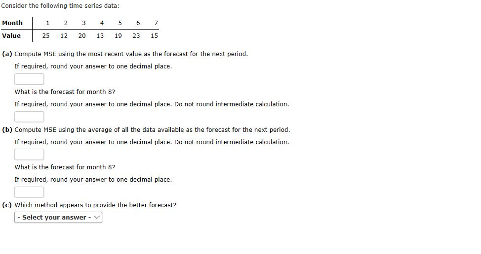 Solved Consider The Following Time Series Data Month Val