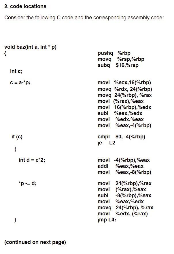 2. code locations Consider the following C code and | Chegg.com