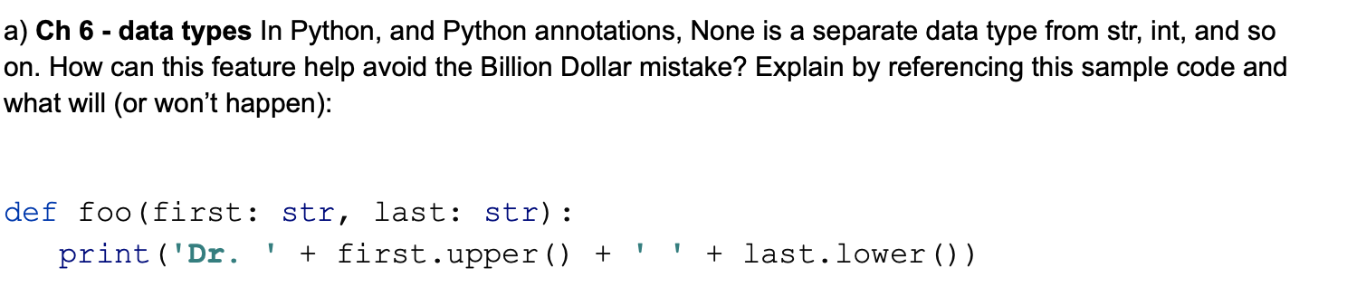 Solved a) Ch 6 - data types In Python, and Python | Chegg.com
