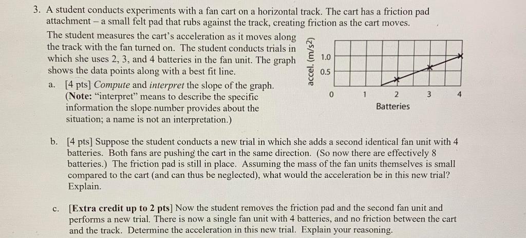 Solved 3. A student conducts experiments with a fan cart on | Chegg.com