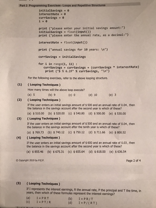 Solved Part 3 Programming Exercises - Loops and Repetitive | Chegg.com