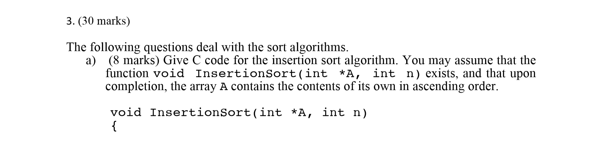 geeksforgeeks - sorting practice questions! https: ... Solved 3. (30 marks) The following questions deal with the | Chegg.com