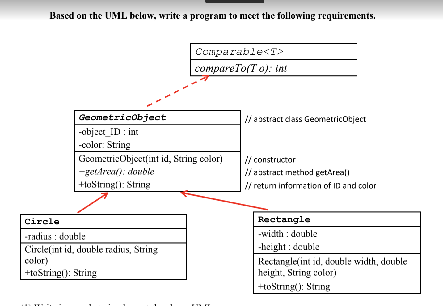 Solved (1) Write java code to implement the above UML (1.1) | Chegg.com