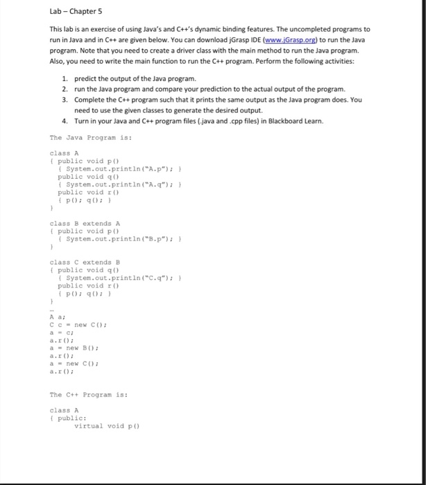 Solved Lab Chapter 5 This lab is an exercise of using Java's | Chegg.com