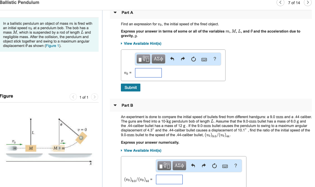Solved Ballistic Pendulum 7 of 14 Part A In a ballistic | Chegg.com