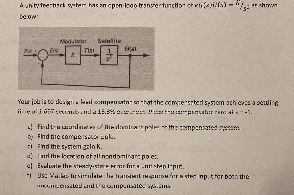 Solved A unity feedback system has an open-loop transfer | Chegg.com