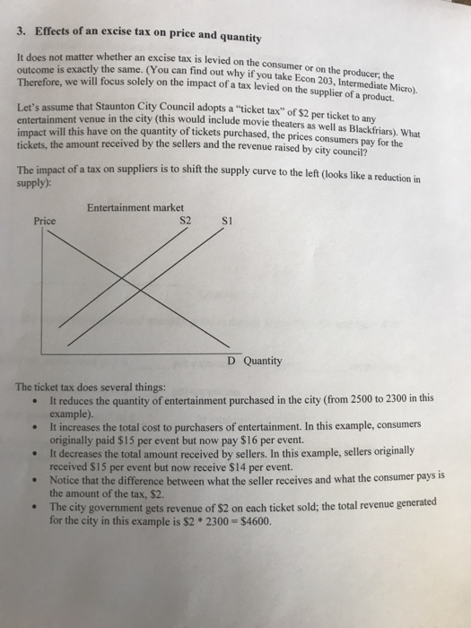 Solved 3. Effects of an excise tax on price and quantity It | Chegg.com