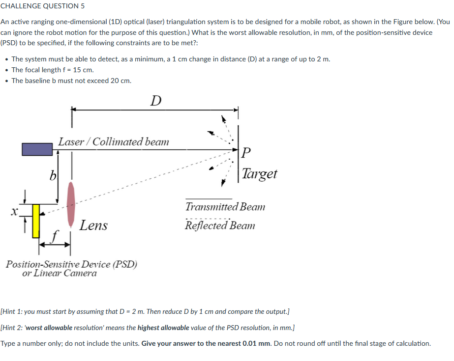 Solved An active ranging one-dimensional (1D) optical | Chegg.com