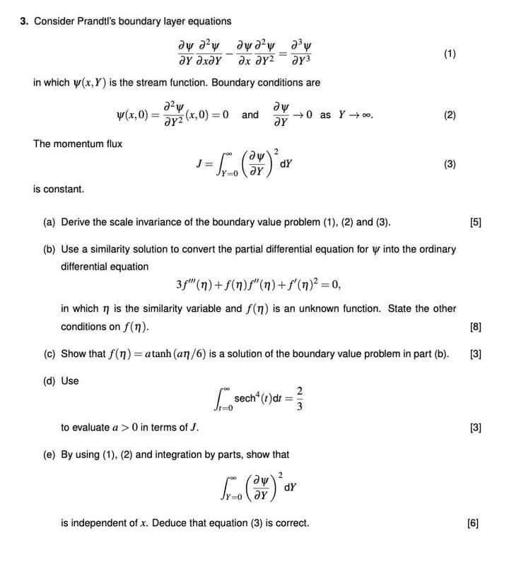 Solved (1) 3. Consider Prandt's boundary layer equations ay | Chegg.com