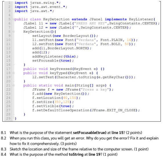 Solved 1 import javax.swing.*; 2 import java.awt.event. 3 | Chegg.com