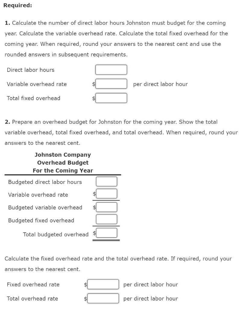 Solved Overhead Budget Johnston Company cleans and applies