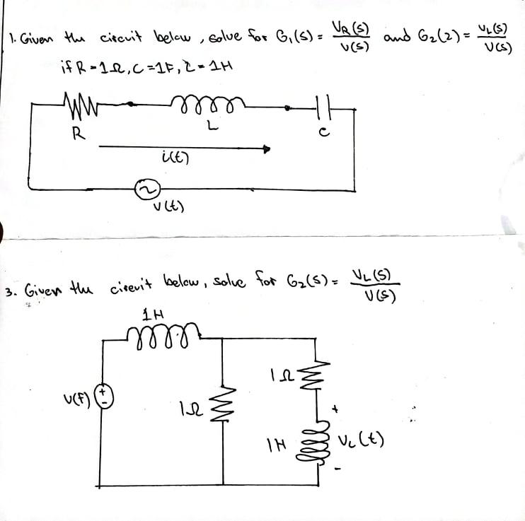 Solved VR () 1. Given the circuit below solve for G, (s) = | Chegg.com