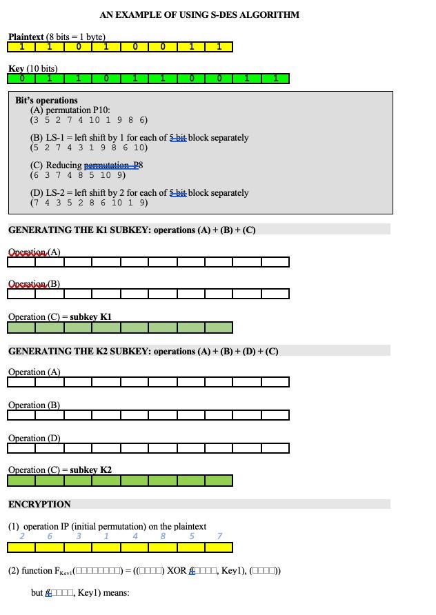 Solved AN EXAMPLE OF USING S-DES ALGORITHM Plaintext (8 bits | Chegg.com