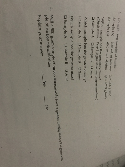 Solved 3. Consider two samples of liquids: Sample (A): 3.48 | Chegg.com