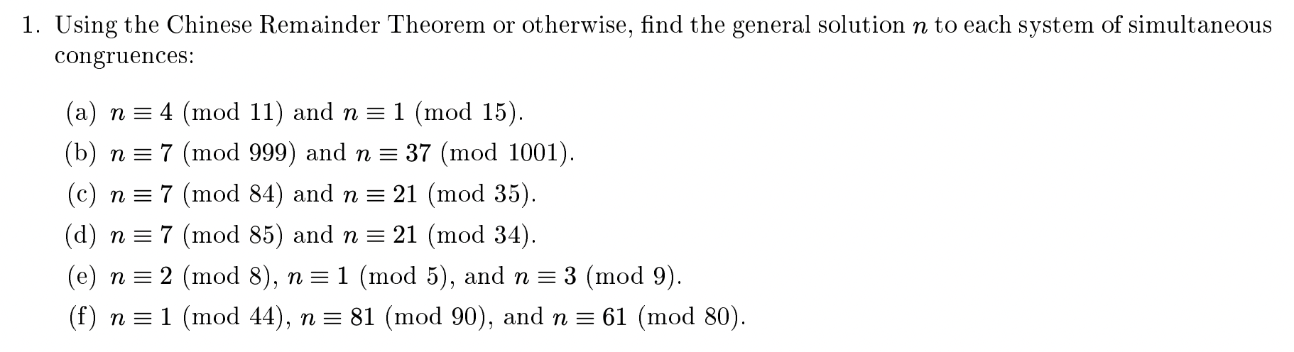 Solved 1. Using The Chinese Remainder Theorem Or Otherwise, | Chegg.com