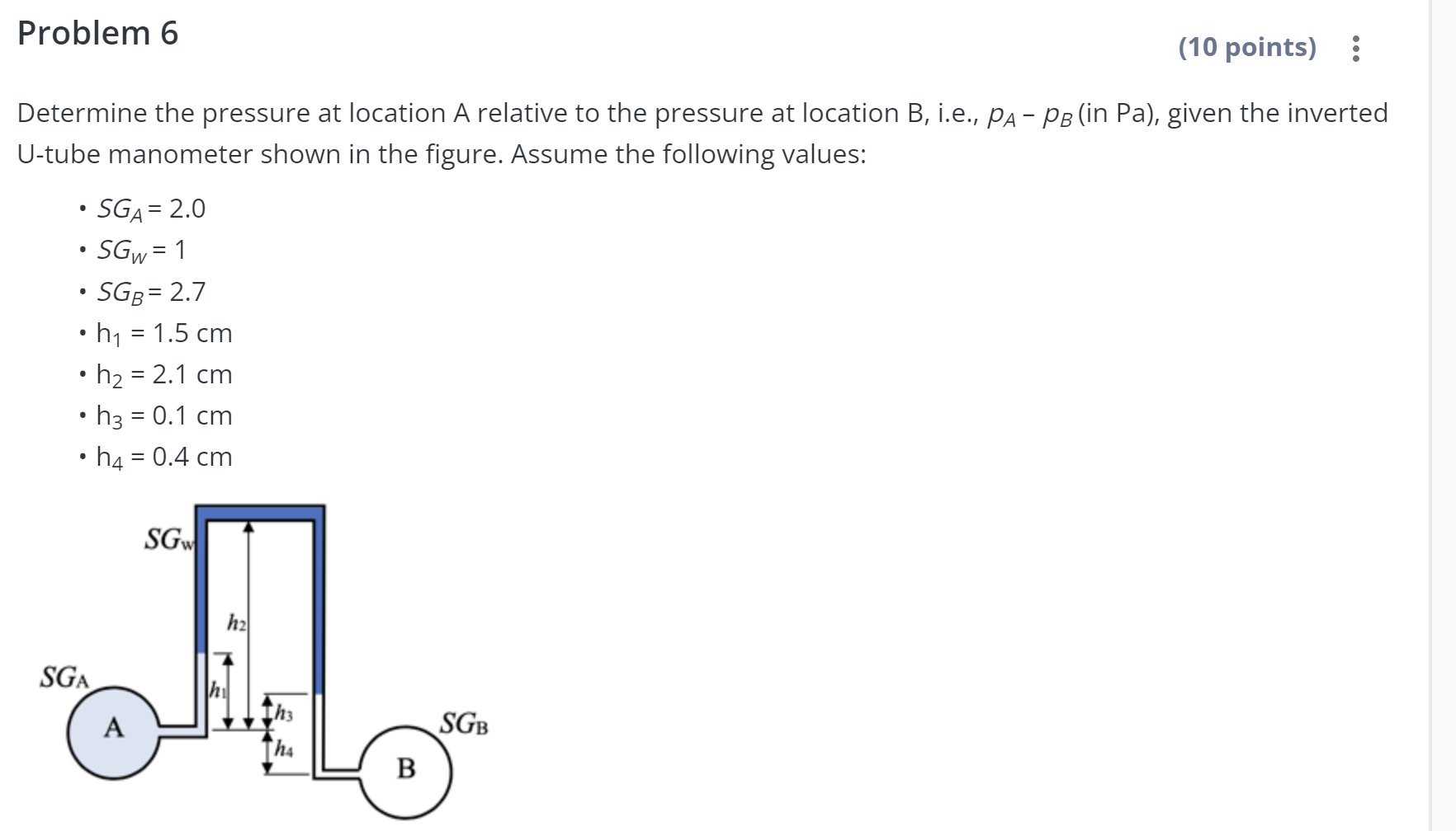 Solved Determine the pressure at location A relative to the | Chegg.com