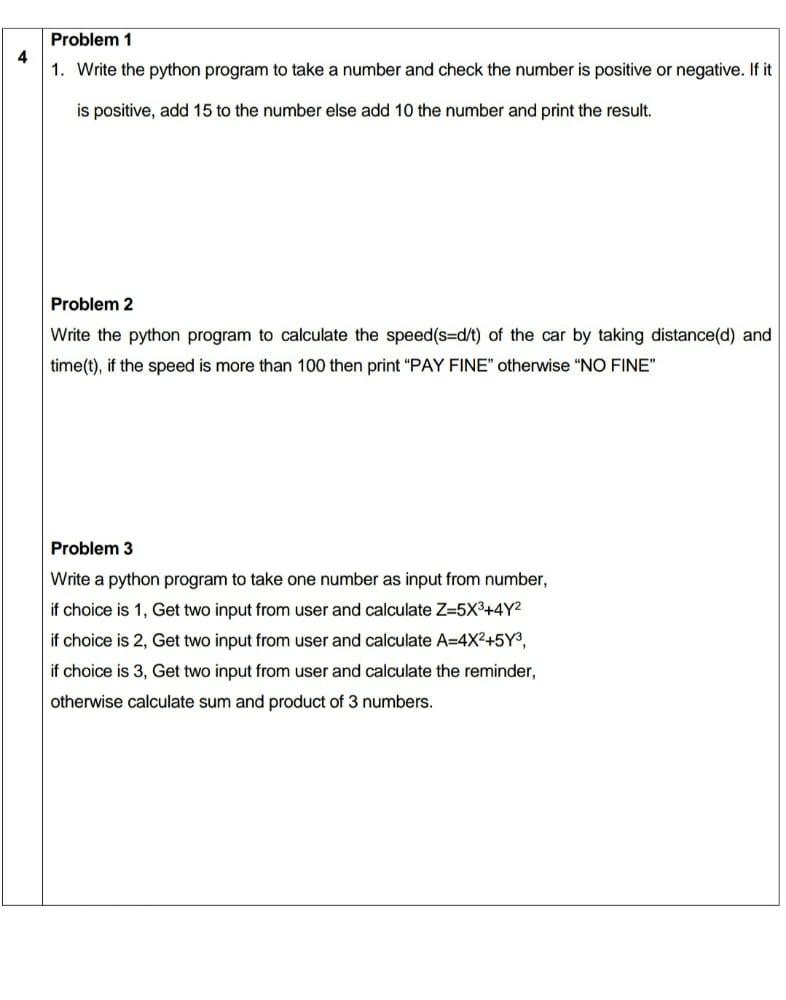 Solved 4 Problem 1 1. Write the python program to take a | Chegg.com
