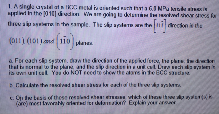 Solved A single crystal of a BCC metal is oriented such that | Chegg.com