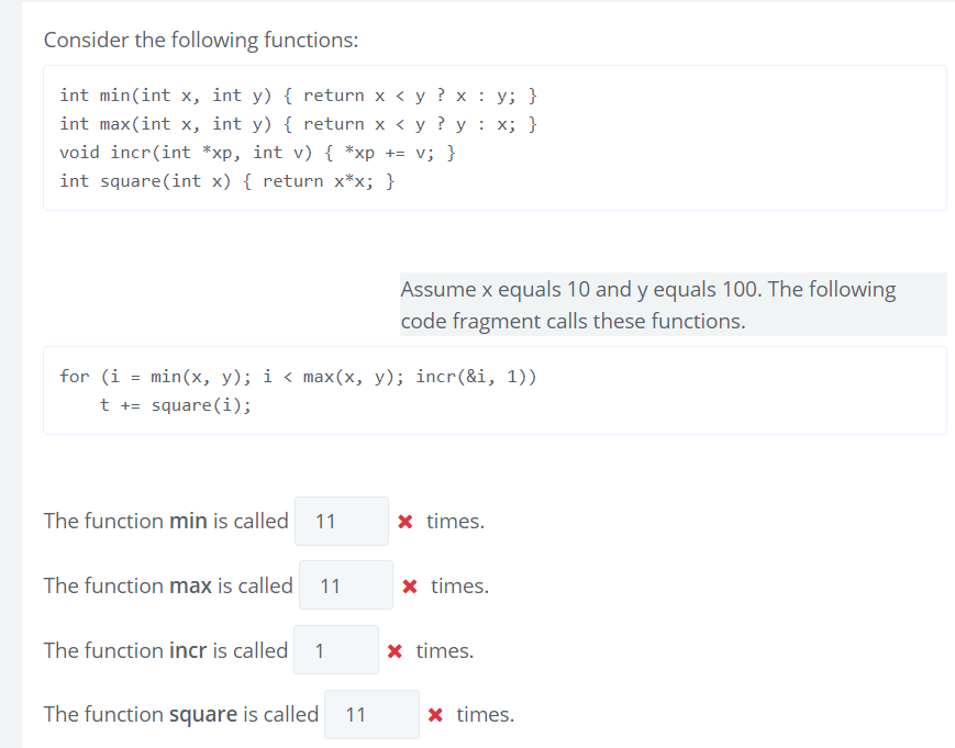 Solved Consider the following functions: int min int x, int | Chegg.com