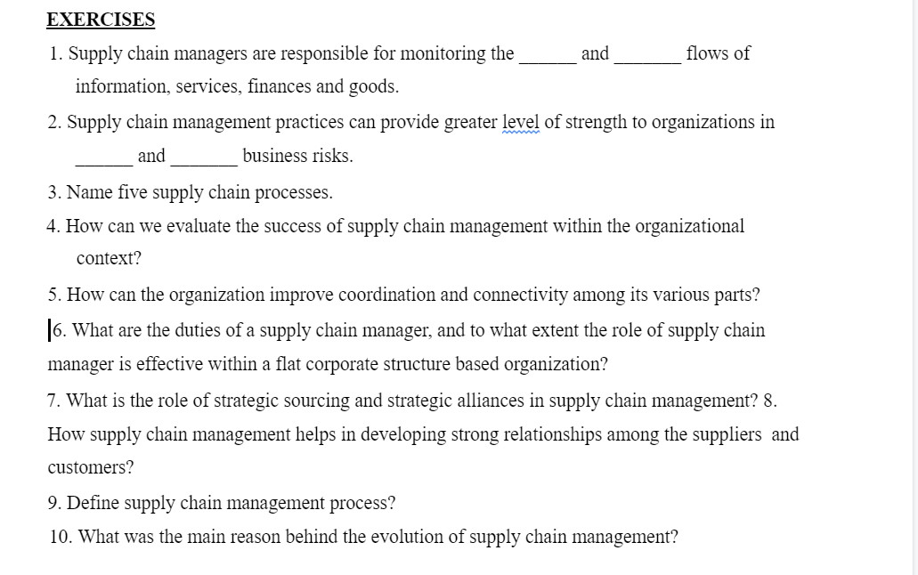 Solved EXERCISES 1 Supply Chain Managers Are Responsible Chegg