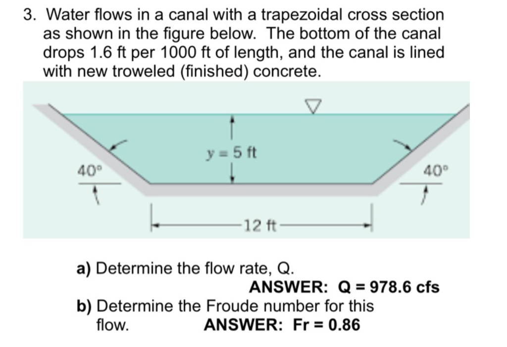 Solved 3. Water flows in a canal with a trapezoidal cross | Chegg.com