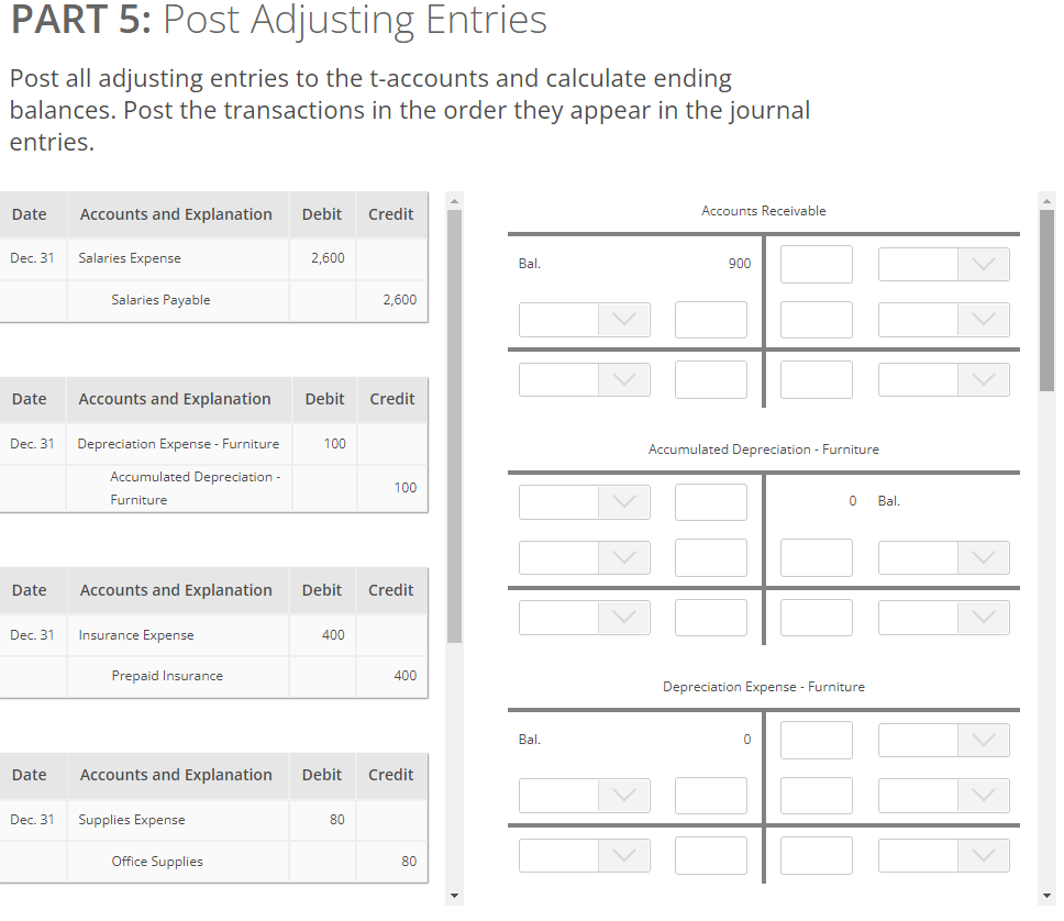 Solved Post all adjusting entries to the t-accounts and | Chegg.com