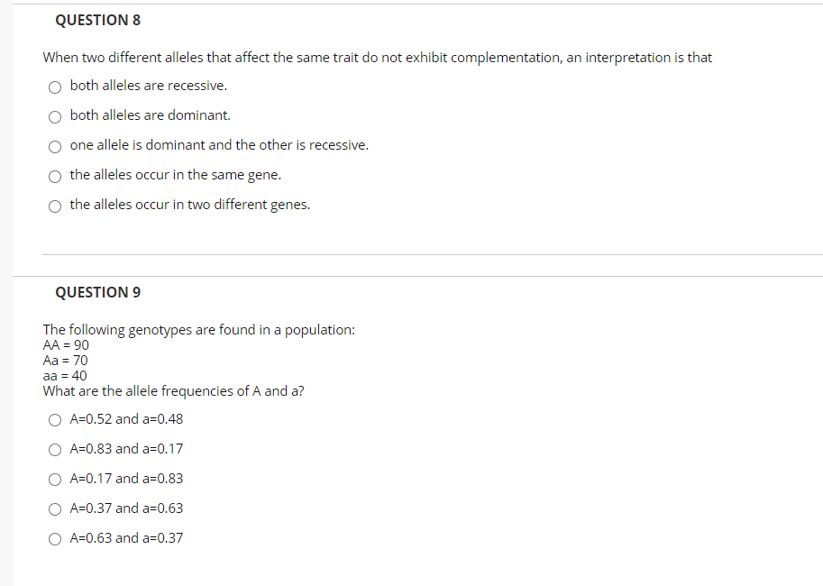 Solved QUESTION 8 When two different alleles that affect the | Chegg.com