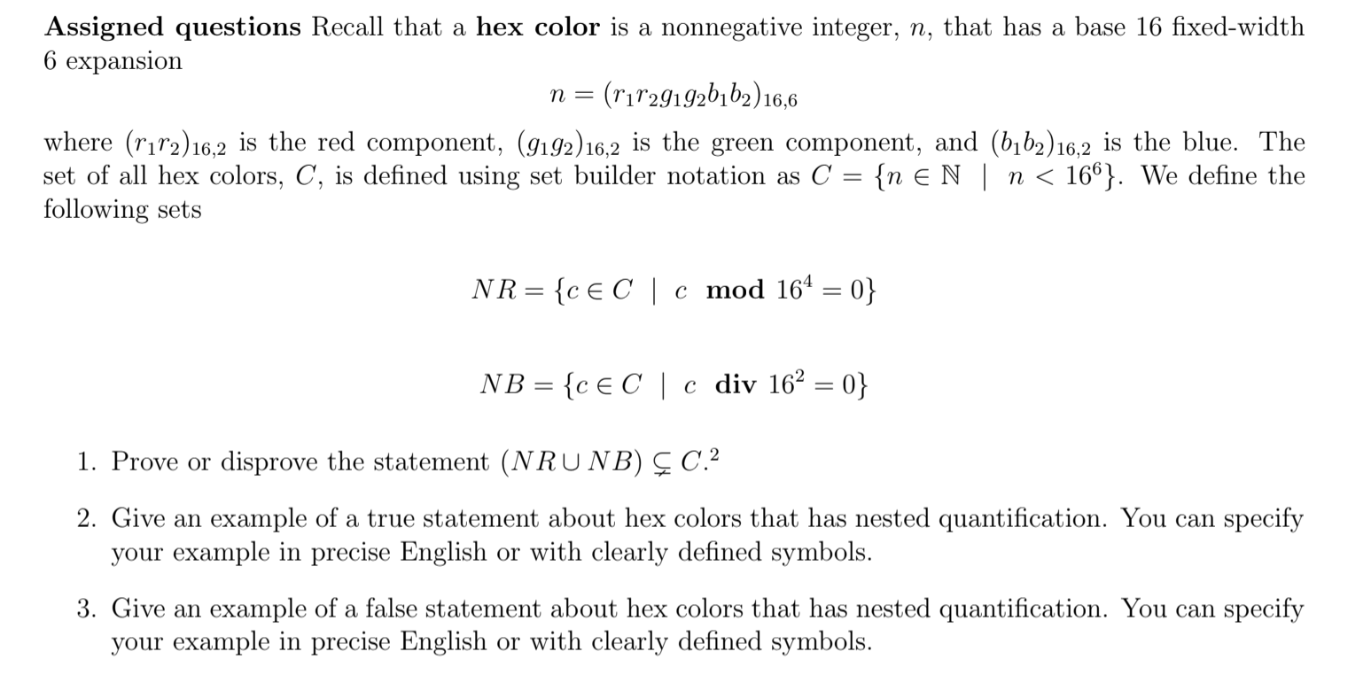 Solved Assigned Questions Recall That A Hex Color Is A No Chegg Com