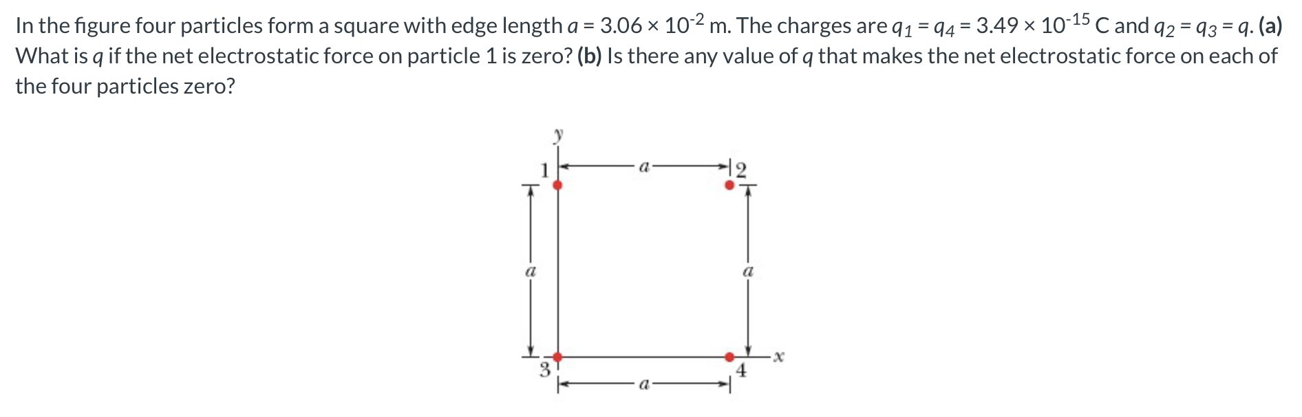 Solved In ﻿the figure four particles form a square with edge | Chegg.com