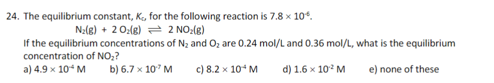 Solved 24. The equilibrium constant, Kc, for the following | Chegg.com