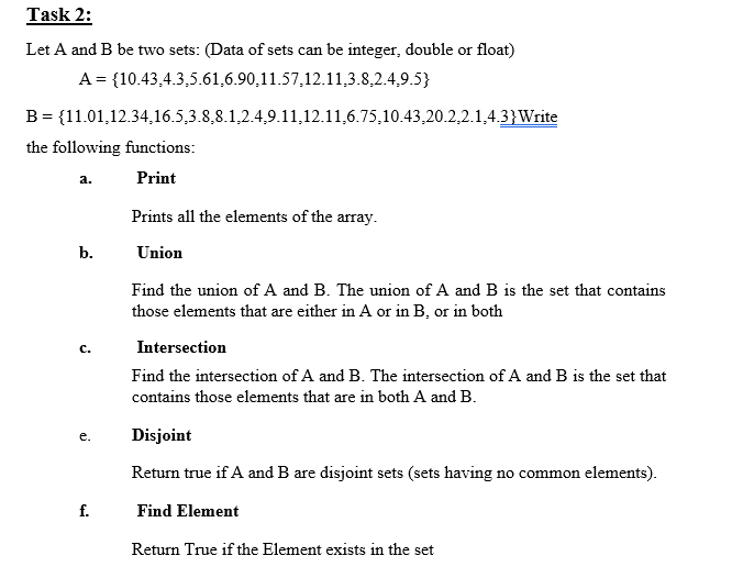 Solved Task 2: Let A and B be two sets: (Data of sets can be | Chegg.com