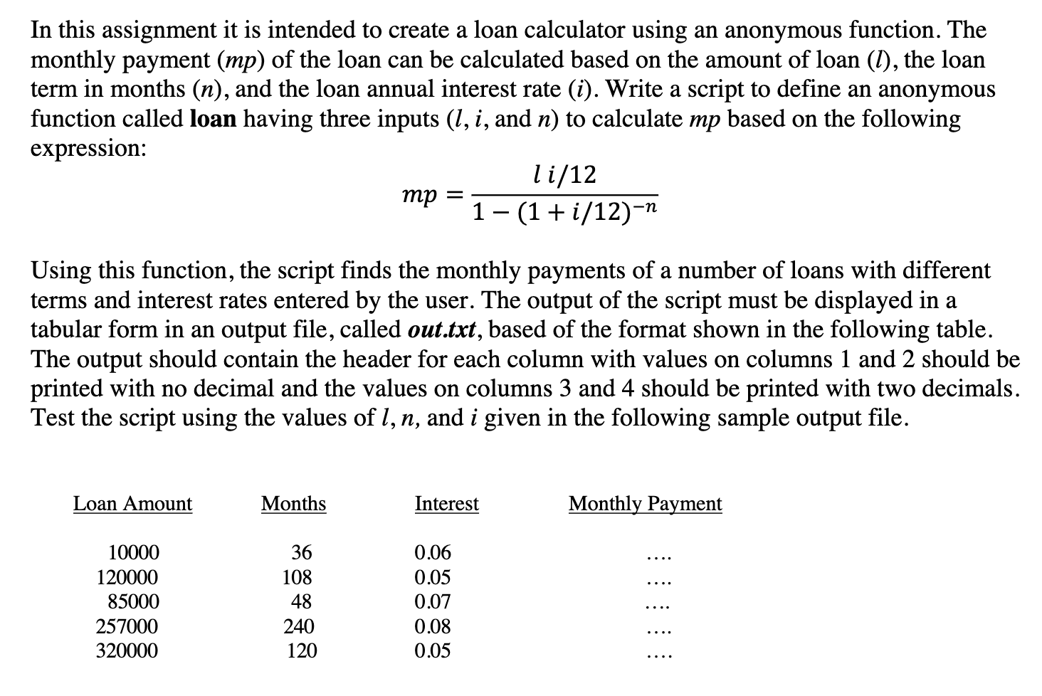 home loan maths assignment