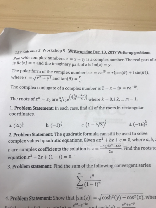 Solved 152 Calculus 2 Workshop 9 17 Write-up problem: n with