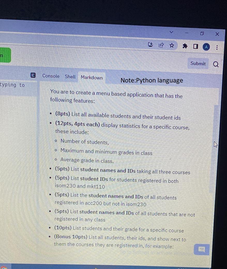 Solved typing to ☆ Note:Python language You are to create a | Chegg.com