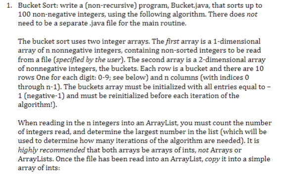 Solved 1. Bucket Sort: write a (non-recursive) program, | Chegg.com