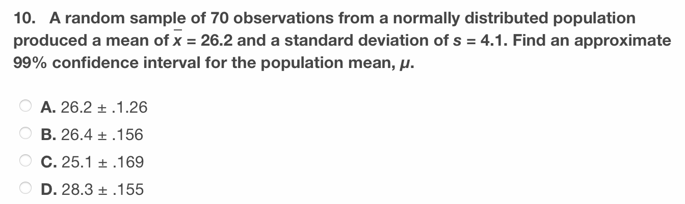 Solved 10. A random sample of 70 observations from a | Chegg.com