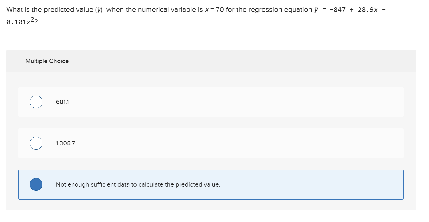Solved What is the predicted value (Ý) when the numerical | Chegg.com