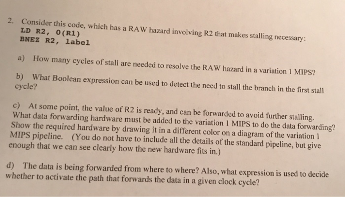 2. Consider this code, which has a RA W hazard | Chegg.com