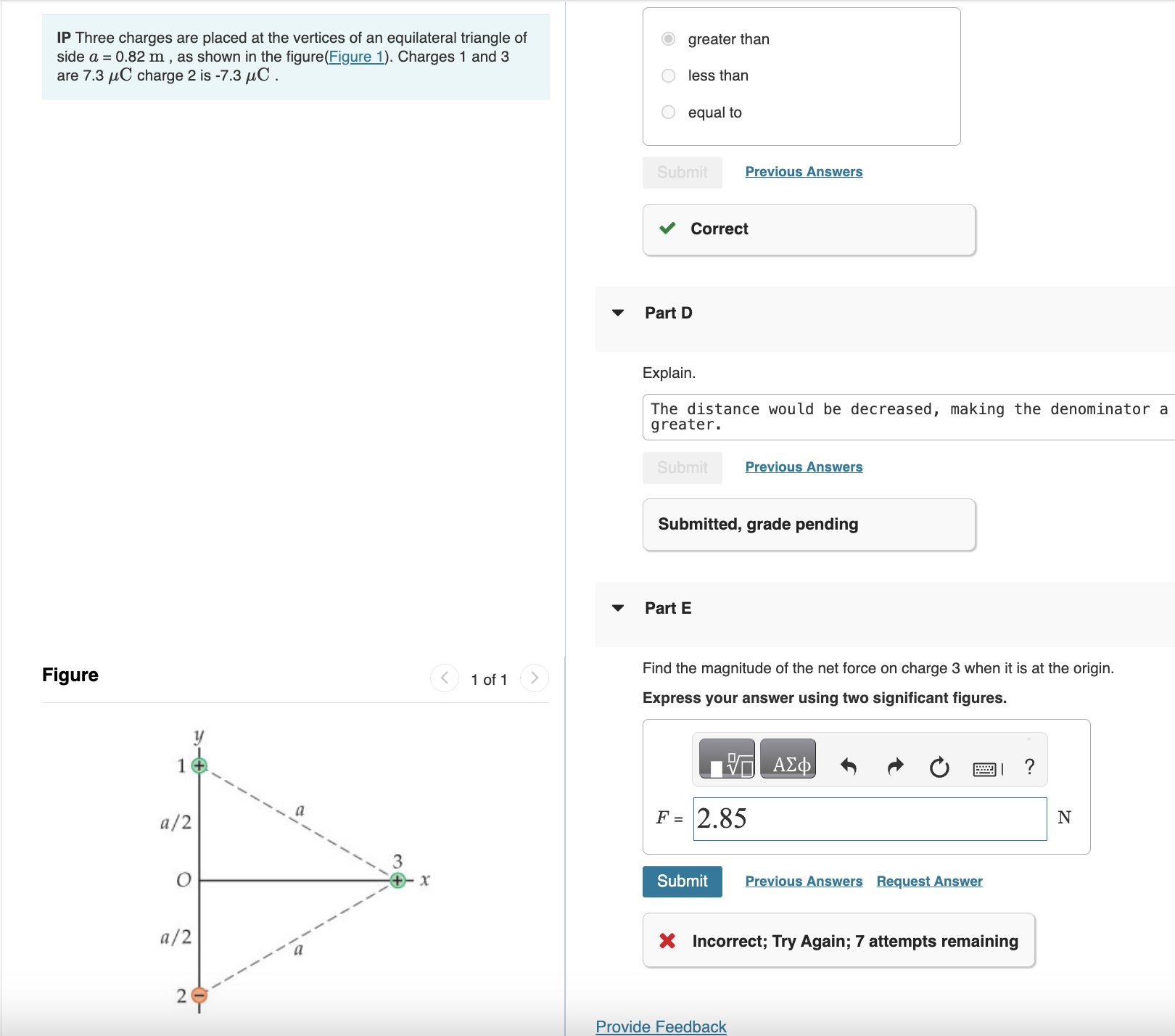 Solved Part EFind the magnitude of the net force on charge 3 | Chegg.com