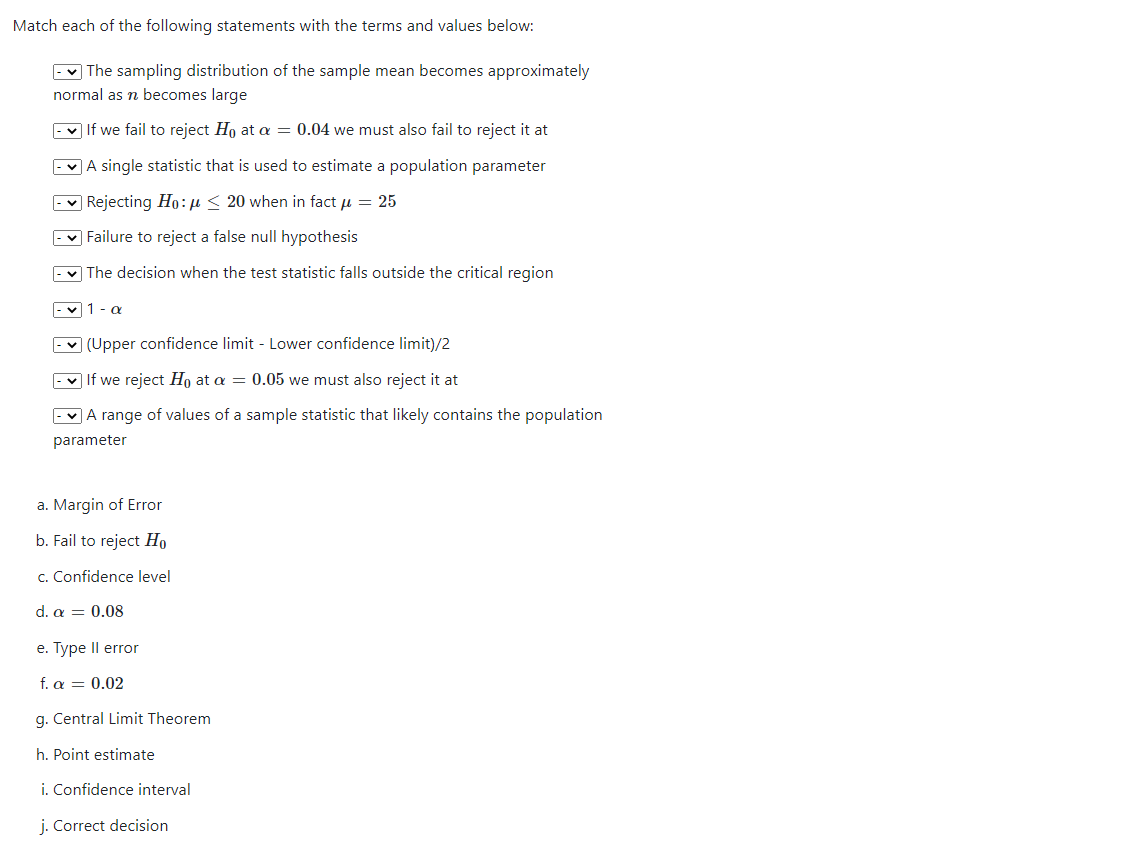 Solved Match each of the following statements with the terms | Chegg.com