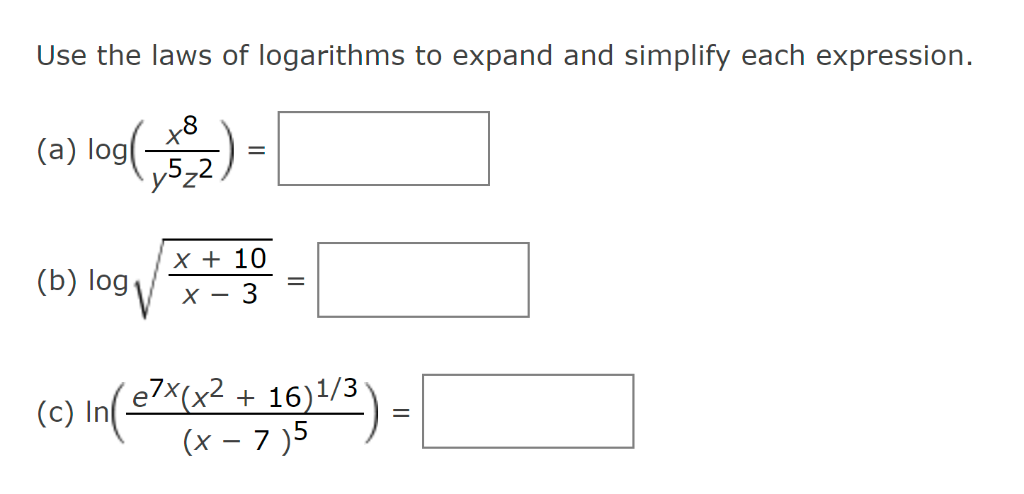 Solved Use the laws of logarithms to expand and simplify | Chegg.com