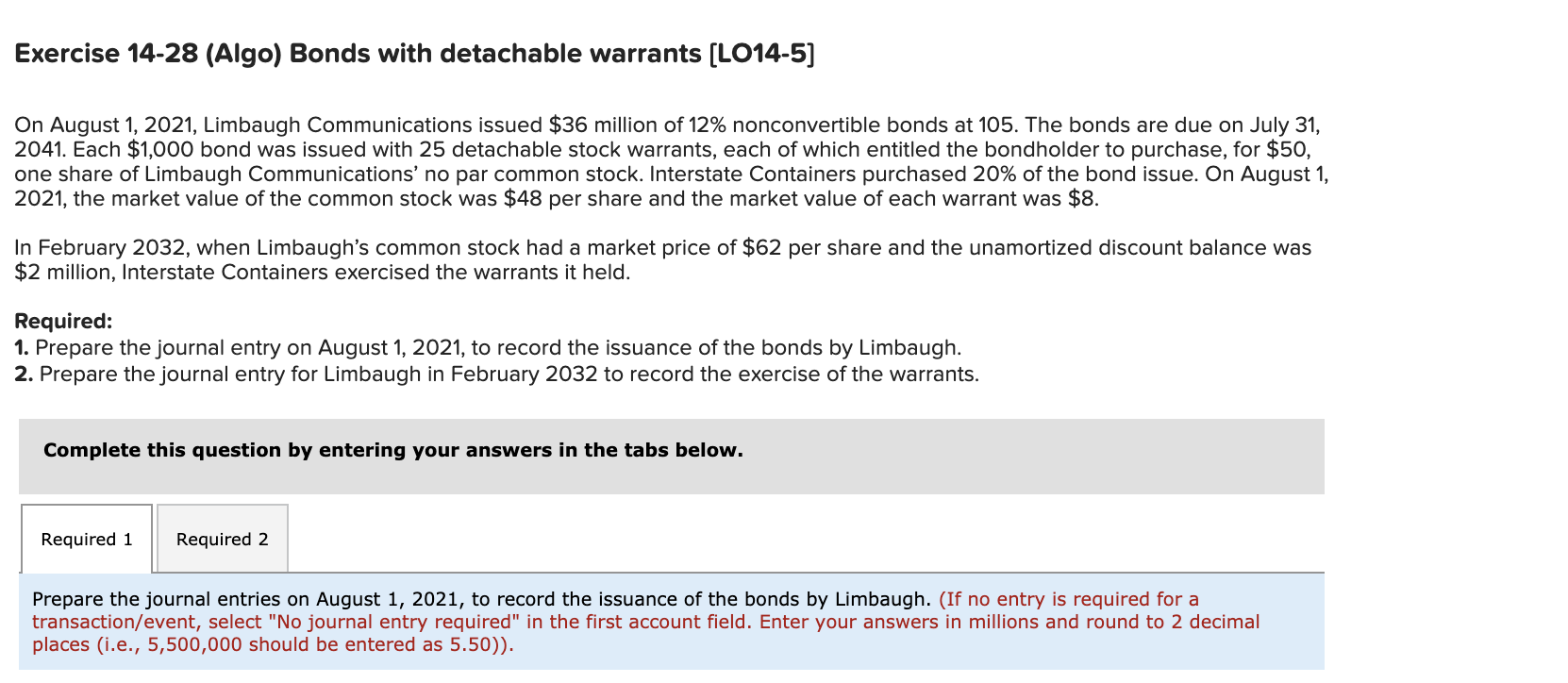 Solved Exercise 1428 (Algo) Bonds with detachable warrants