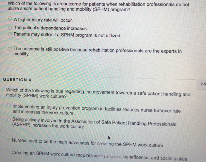 Solved QUESTION 1 Safe patient handling and mobility (SPHM)