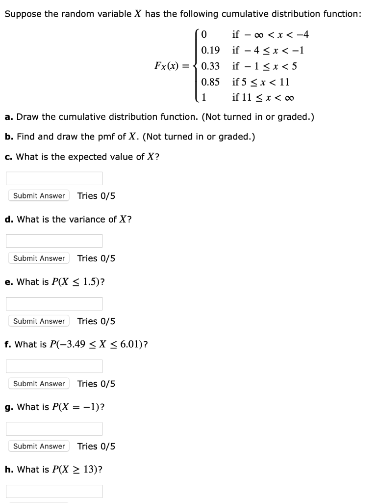 Solved Suppose the random variable X has the following | Chegg.com