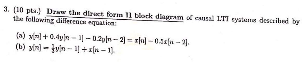Solved 3. (10 pts.) Draw the direct form II block diagram of | Chegg.com