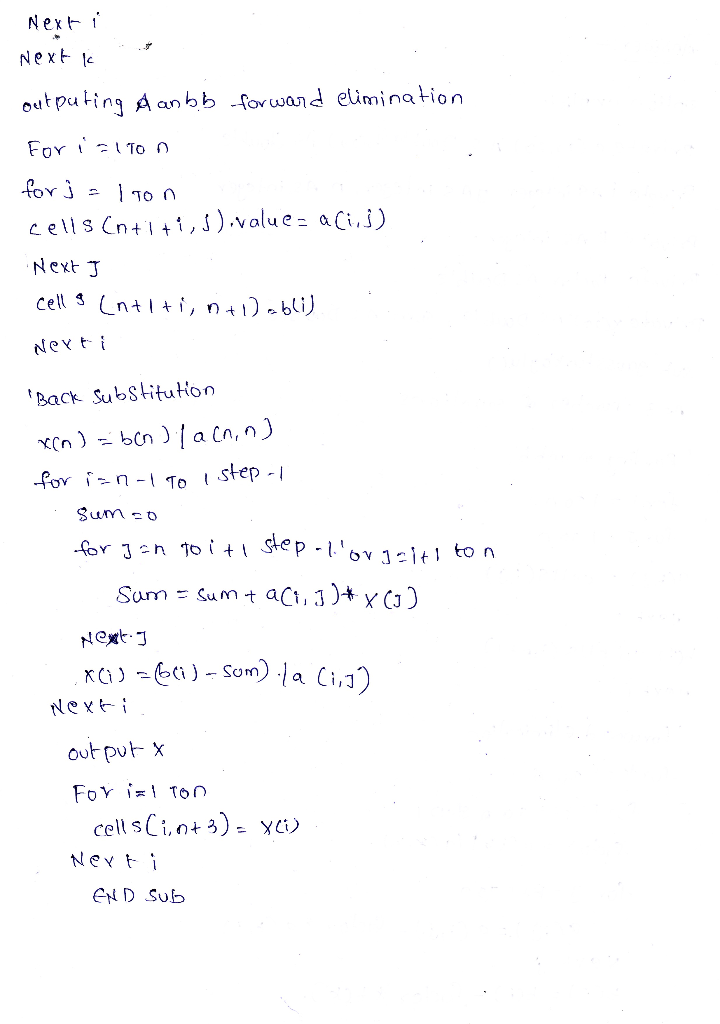 Solved Develop Excel Vba Solve System Equations Via Gauss Elimination Partial Pivoting Vba Able Q