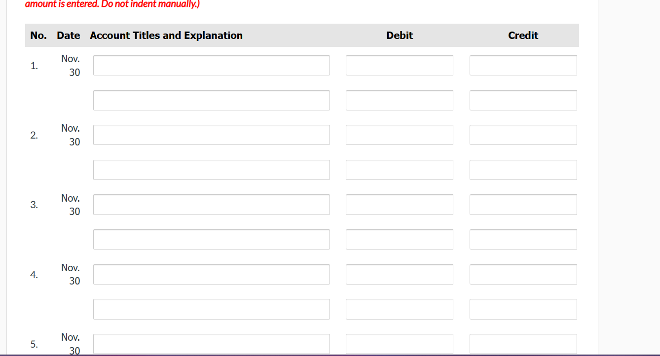 amount is entered. Do not indent manually.)