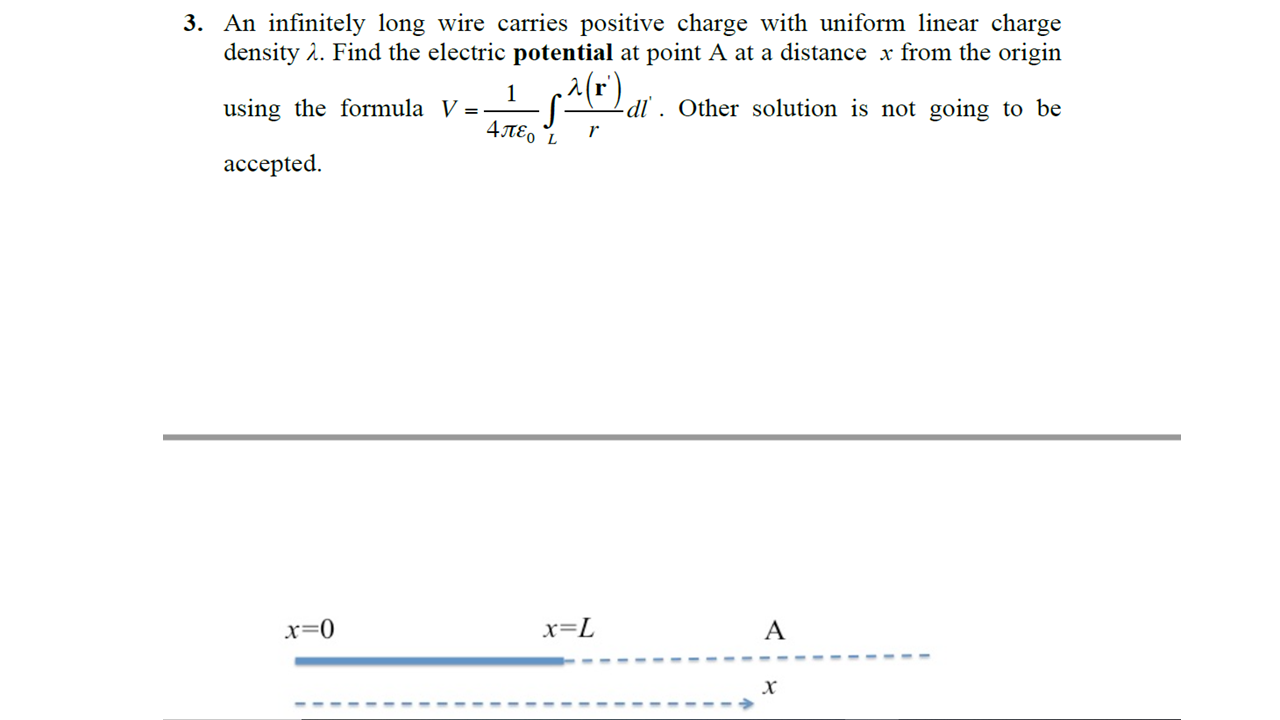 Solved 3 An Infinitely Long Wire Carries Positive Charge Chegg Com