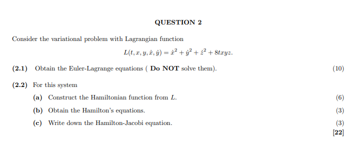 Question 2 Consider The Variational Problem With Chegg Com