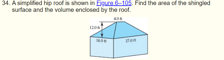 Solved A simplified hip roof is shown in Figure 6–105. Find | Chegg.com